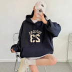 Hooded Embroidery Autumn And Winter Thin Velvet Padded Loose Lazy Style Sweatshirt
