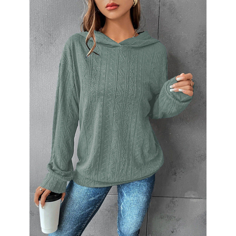 Women's Polyester Hooded Knitted Solid Color Hoodie