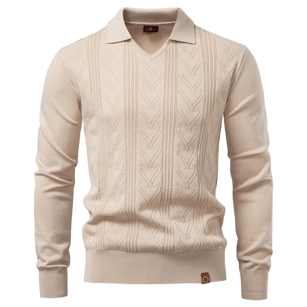 New Knitted Pullover Men's Jacquard V-neck Sweater