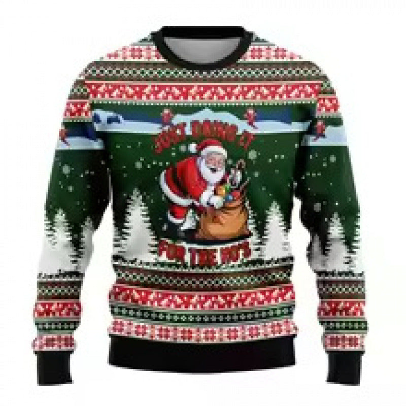 Printed Long Sleeve Round Neck Christmas Top