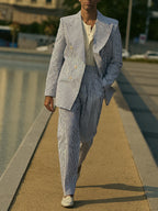 Blue And White Striped Suit Set