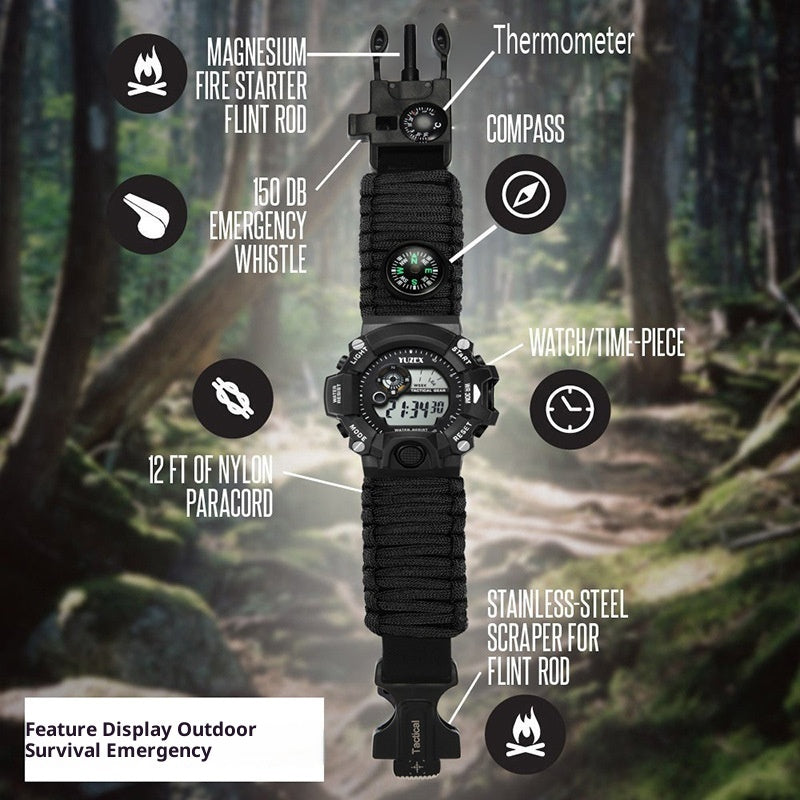 Multifunctional Parachute Cord Waterproof Watch Outdoor Survival Bracelet Sports Strap Firestone Survival Whistle Compass
