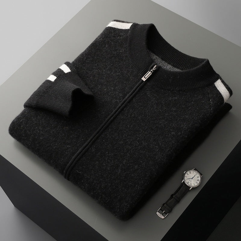 Fashionable All-match Casual Woolen Sweater Four Flat Air Layer Thickened Half Turtleneck Pure Wool Cardigan