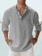 Men's Linen Stand-up Collar Long Sleeve T-shirt Loose Undershirt