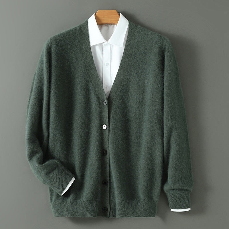 Mink Wool Sweater Men V-neck Thickened Sweater Loose Cardigan