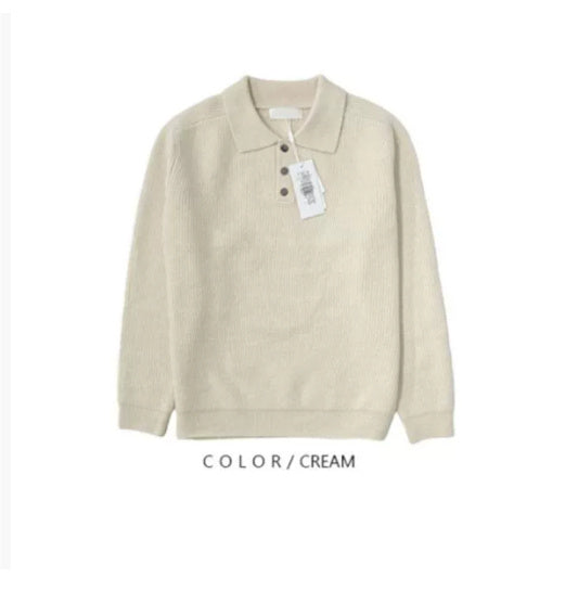 Long Sleeve Button Polo Shirt Solid Color And V-neck Business Men's Sweater