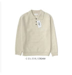 Long Sleeve Button Polo Shirt Solid Color And V-neck Business Men's Sweater