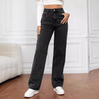 Washed Fashion Straight Jeans Women's Mid Waist