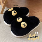 Angry Little Black Cat Cute Anti Slip Warm Furry Home Shoes