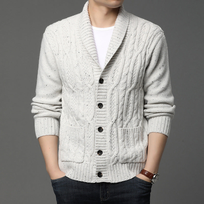 Autumn And Winter Men's Knitted Jackets Men's Korean Style Jacquard