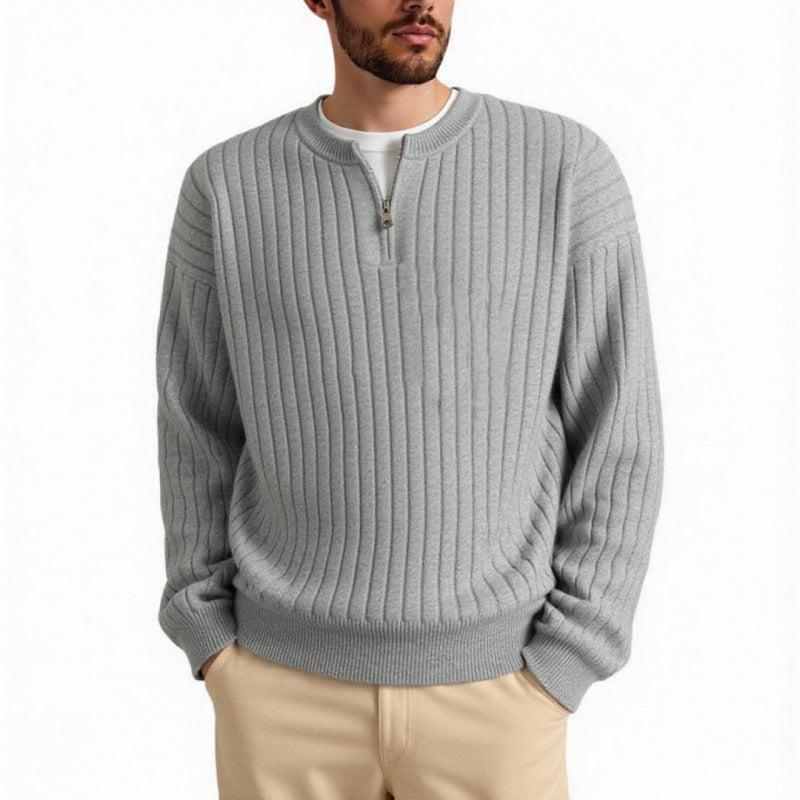Half Zipper Sweater Loose Pullover Texture Knitted Men