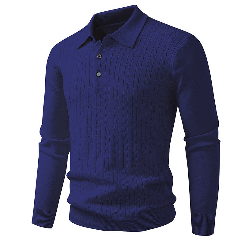 New Twisted Flower Men's Trendy Cardigan Solid Color Polo Collar Knitted Sweater Men