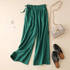High Waist Side Lace-up Retro Art Elastic-waist Casual Pants For Women