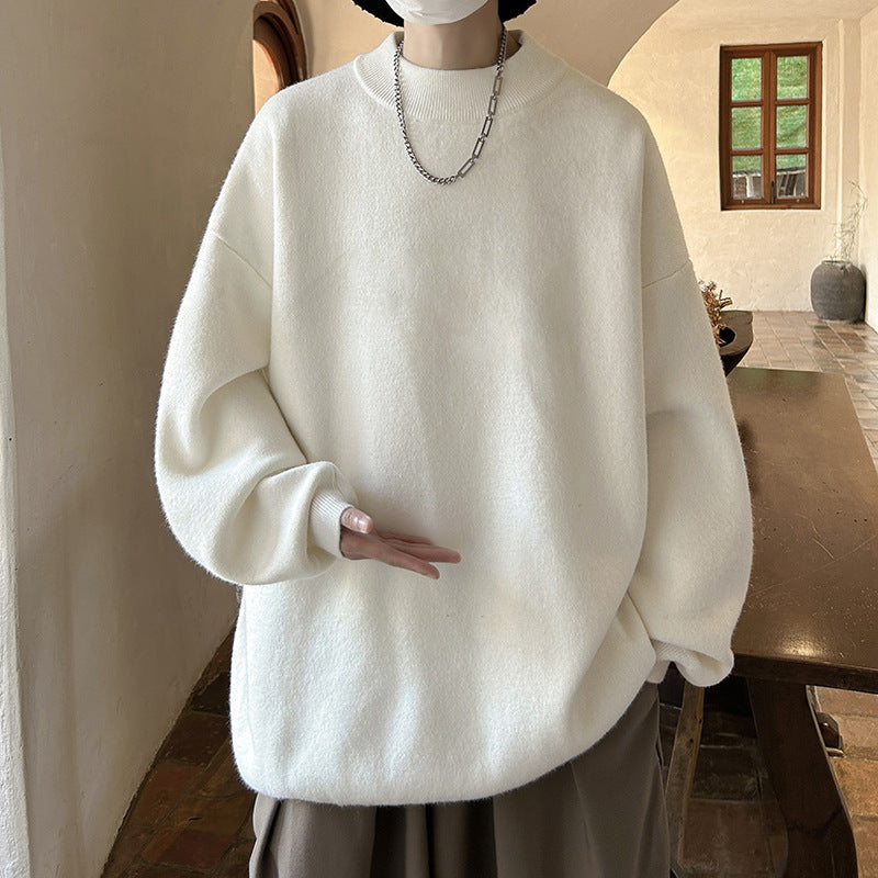 Spring And Autumn Ins Fashion Brand Loose And Idle Solid Color Sweater Round Neck Sweater For Men