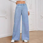 Wide-leg Plus Size Light Blue Washed Straight
