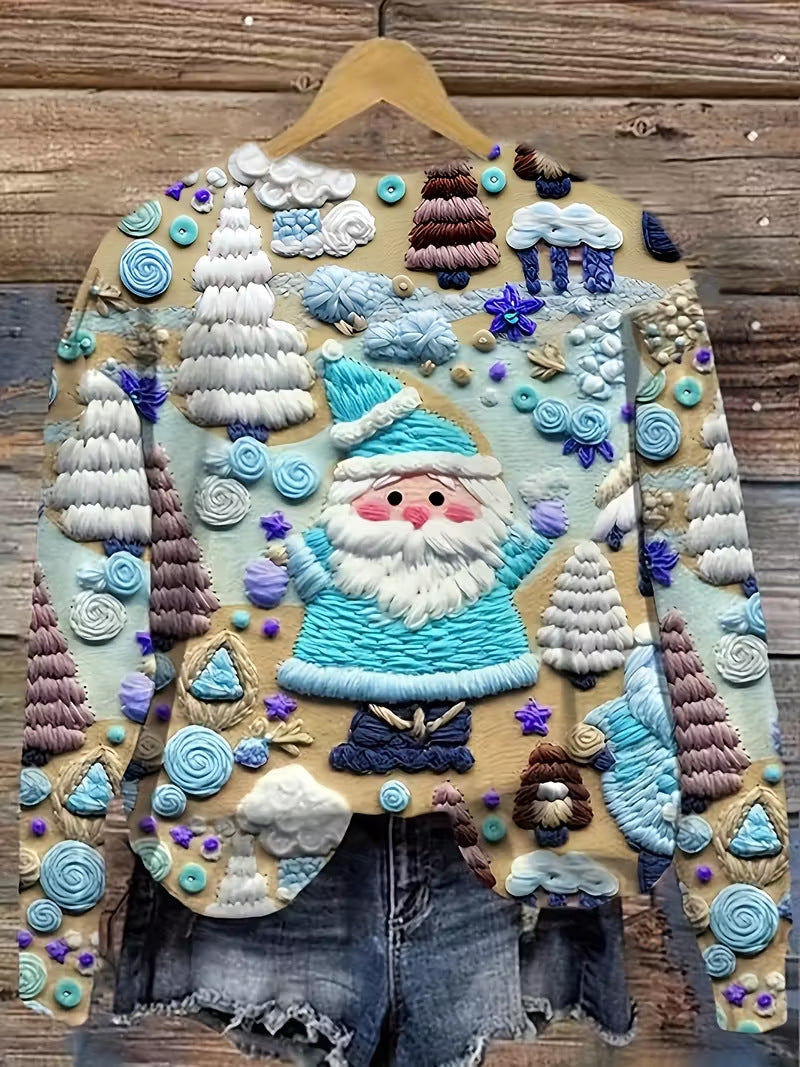 Women's Pullover Christmas Pattern Round Neck Sweatshirt