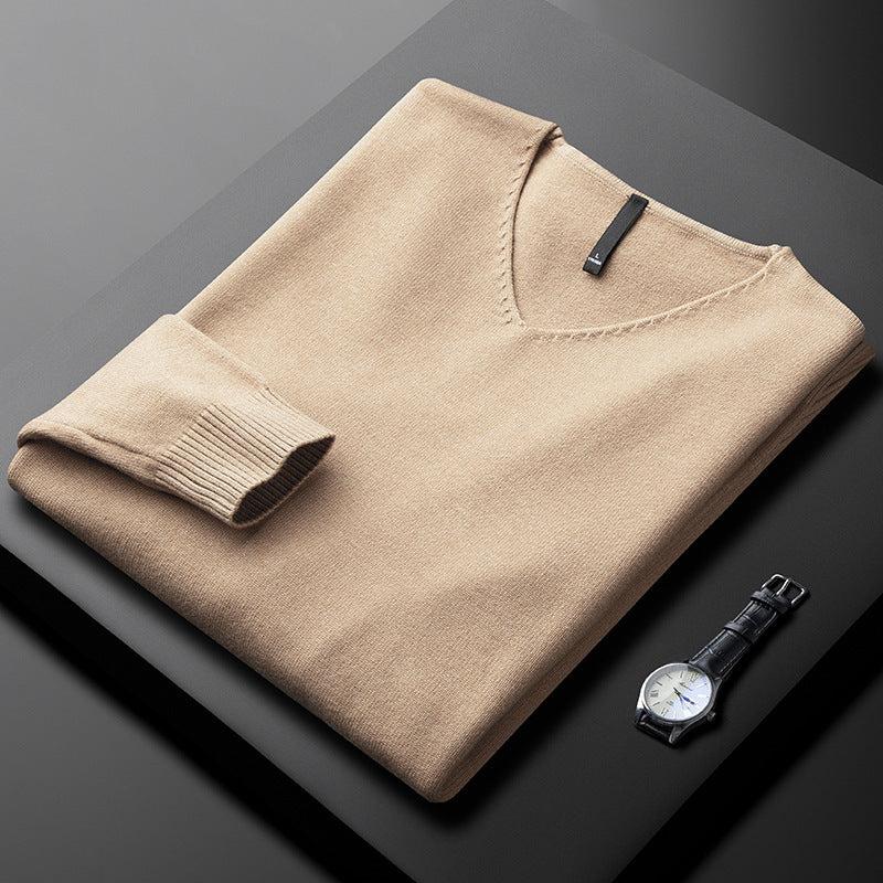 Warm V-neck Sweater Men's Slim Fit Thickened Light Business