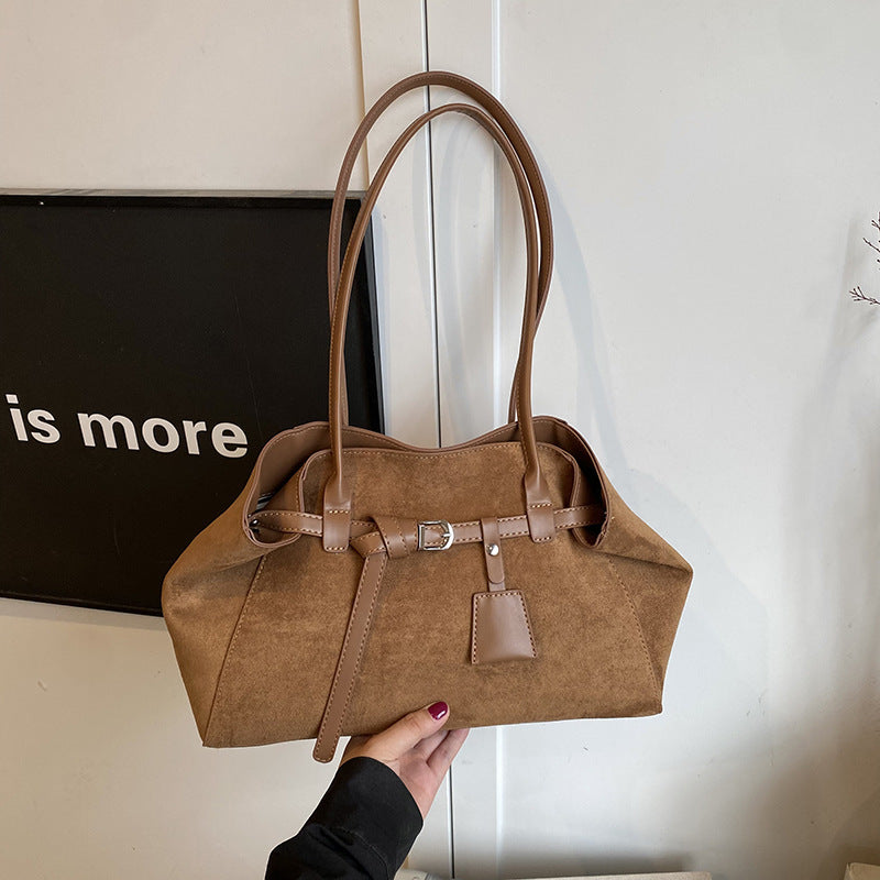 Retro High-grade Matte Large Capacity Tote Bag Suede Shoulder Commuter Bag
