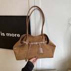 Retro High-grade Matte Large Capacity Tote Bag Suede Shoulder Commuter Bag