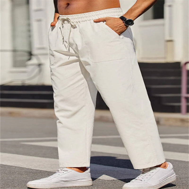 Men's Linen Solid Color Casual Elastic Waist Outdoor Daily Breathable Tube Pants