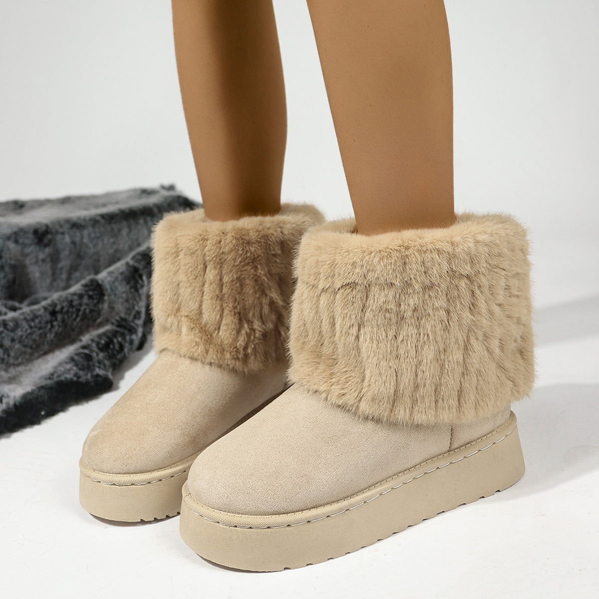 Autumn And Winter Leisure Thick-soled Round Toe Furry Trousers Boots