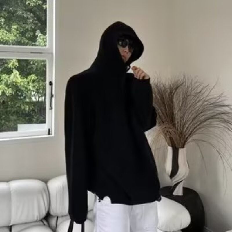 Retro Half Zipper Hooded Sweater Men's Lazy Knitted Cardigan Jacket