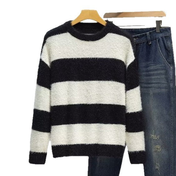 Round Neck Multicolor Design Soft Nuo Sweater Men's Autumn And Winter Lightly Mature Knitwear Loose American Retro Korean Style Coat