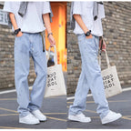 Hong Kong Style Simple Casual All-match Light-colored Jeans