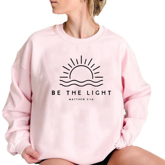 Women's Fleece-lined Crew Neck Sweater Plain Slogan Printing