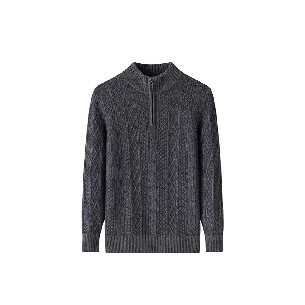 Half Turtleneck Zipper Twisted Flower Sweater Long Sleeve Knitwear