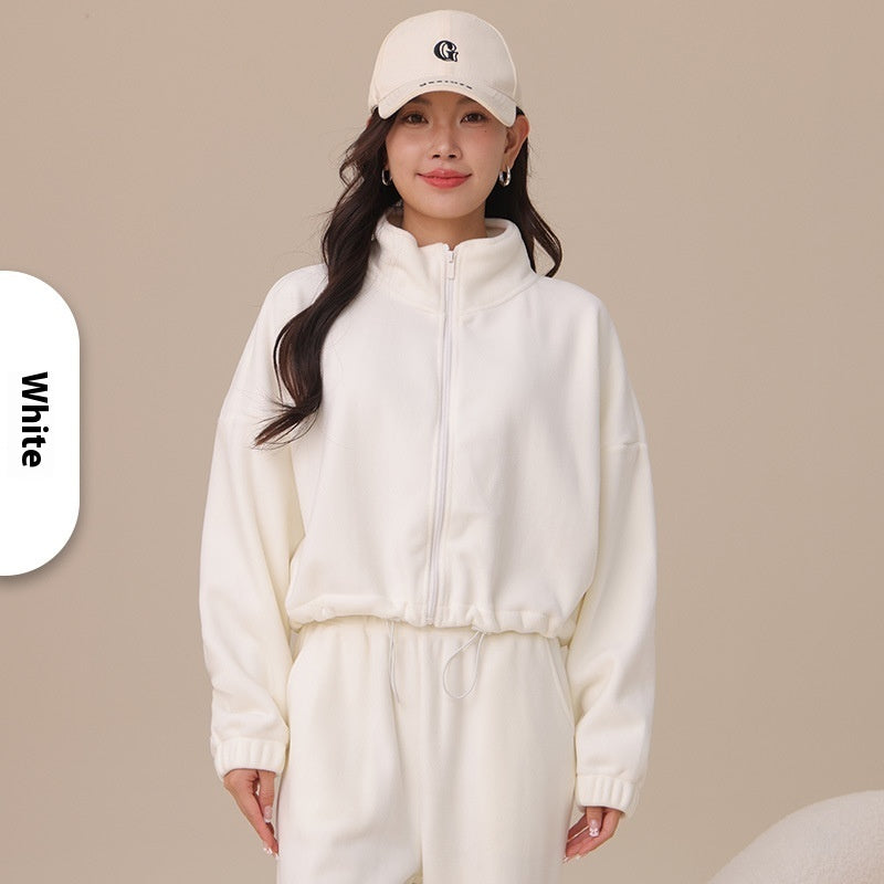 Aoli Velvet Sports Jacket For Women Loose Lapel Yoga