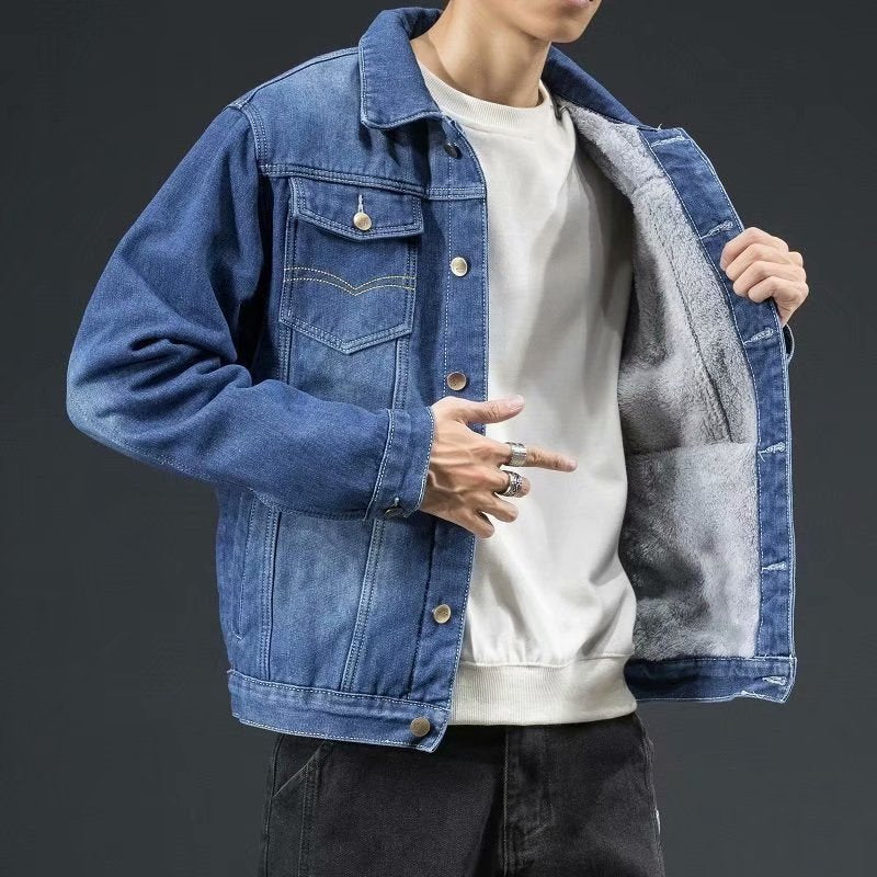 Men's Denim Jacket Autumn Loose Trendy Warm Workwear Top