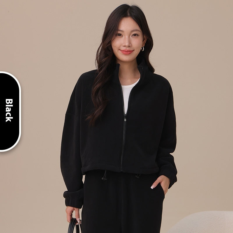 Aoli Velvet Sports Jacket For Women Loose Lapel Yoga